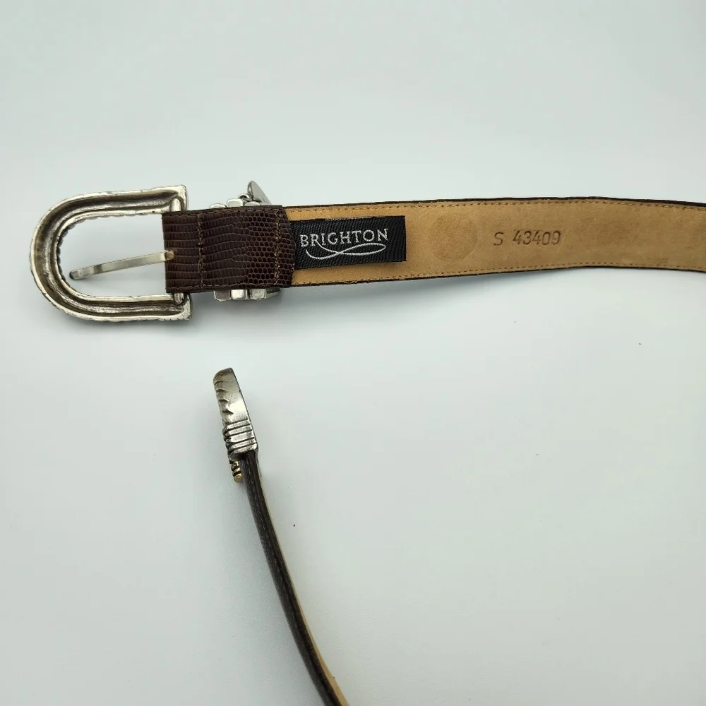 Vintage Brighton Brown Leather Belt Silver Heart Charm Buckle Western Y2K‎